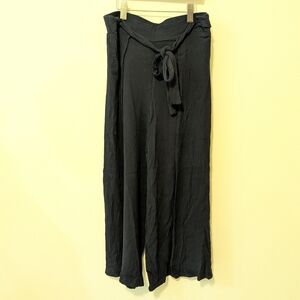 Tribal Sport Navy Blue Wide-Leg Cropped Pants with Tie Waist Size Small